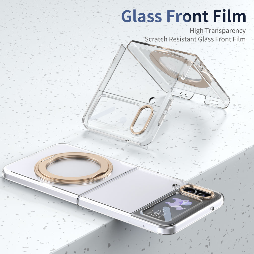 Ultramarinelife Ice Cooling Galaxy Z Flip3 Case 360 Swivel Magnet Ring Stand Glass Front Film