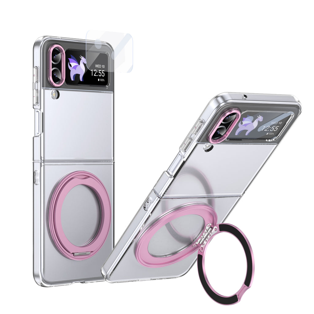 Ultramarinelife Ice Cooling Galaxy Z Flip3 Case 360 Swivel Magnet Ring Stand Pink Color