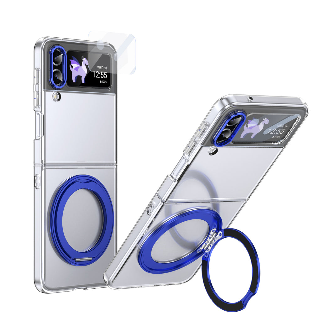 Ultramarinelife Ice Cooling Galaxy Z Flip3 Case 360 Swivel Magnet Ring Stand Blue Color