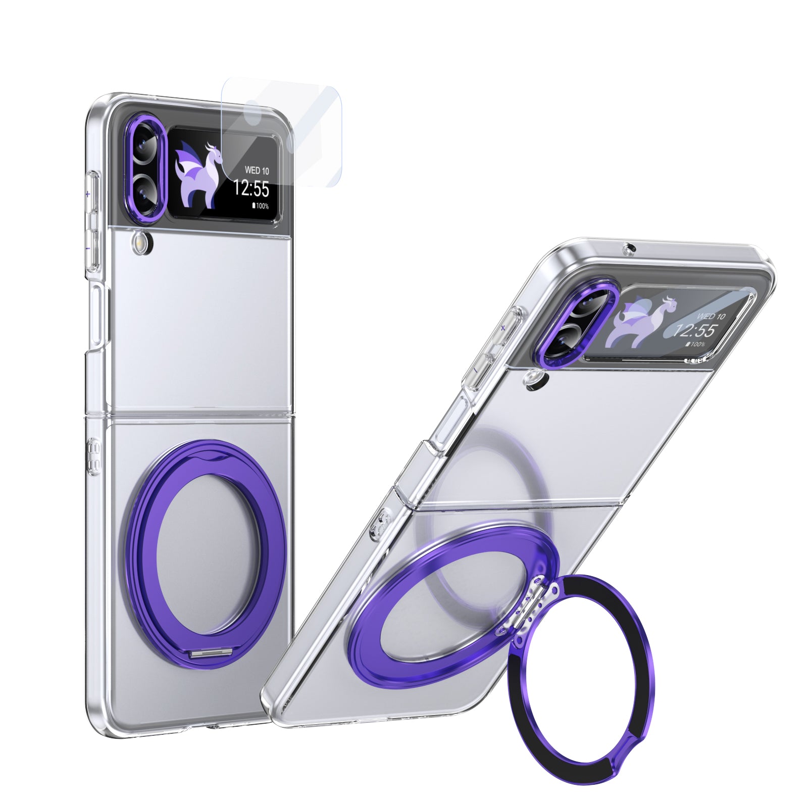 Ultramarinelife Ice Cooling Galaxy Z Flip3 Case 360 Swivel Magnet Ring Stand Purple Color
