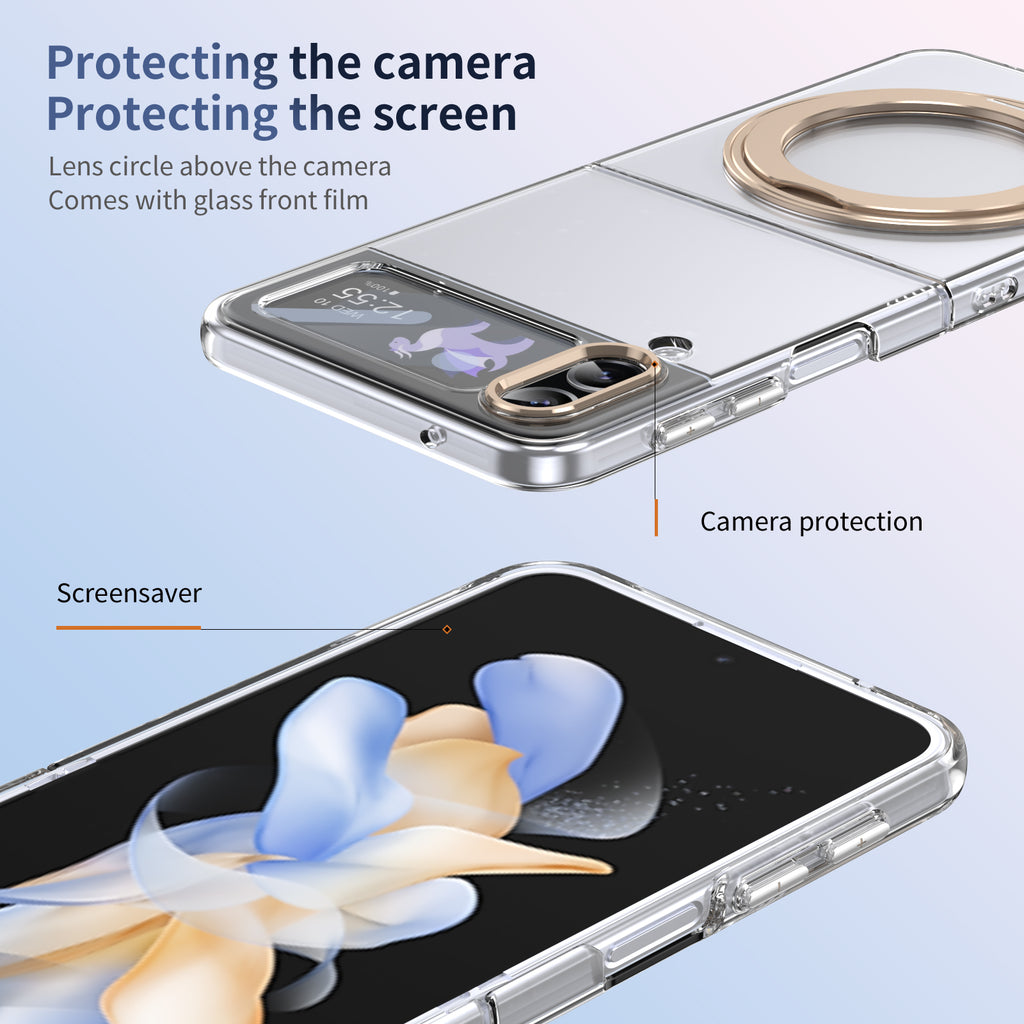 Ultramarinelife Ice Cooling Galaxy Z Flip3 Case 360 Swivel Magnet Ring Stand Camera Protection