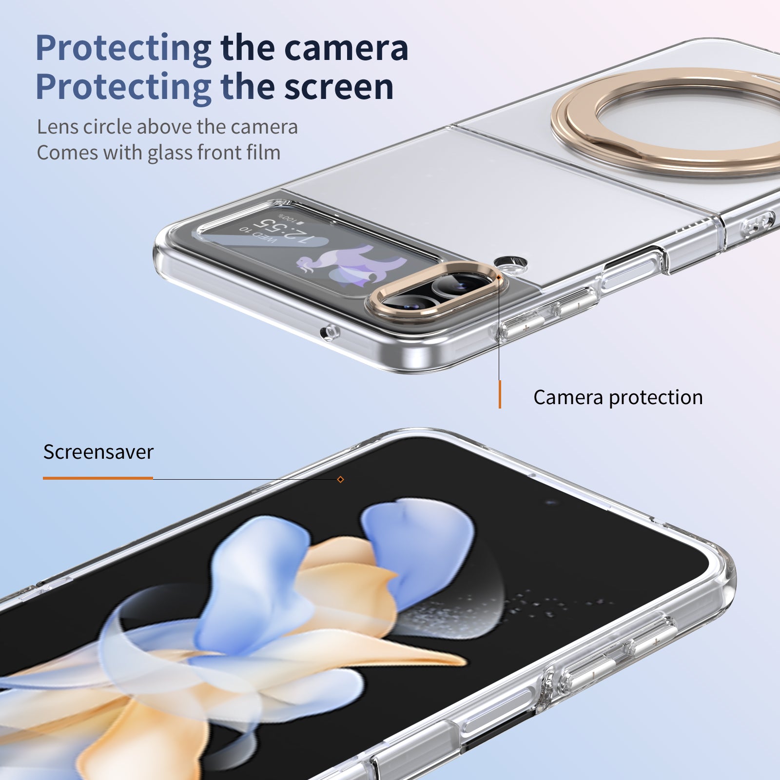 Ultramarinelife Ice Cooling Galaxy Z Flip3 Case 360 Swivel Magnet Ring Stand Camera Protection