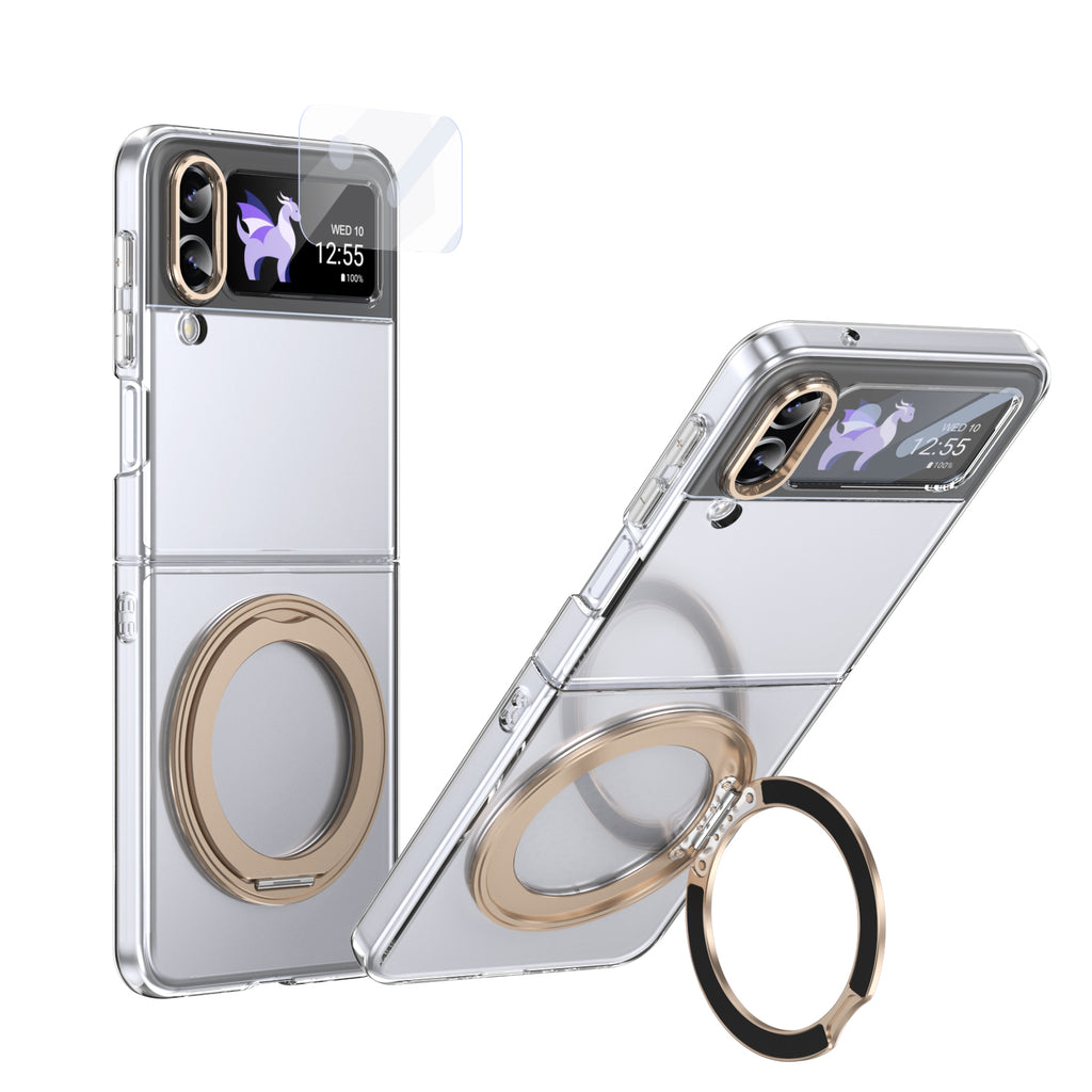 Ultramarinelife Ice Cooling Galaxy Z Flip4 Case 360 Swivel Magnet Ring Stand Gold Color