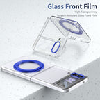 Ultramarinelife Ice Cooling Galaxy Z Flip4 Case 360 Swivel Magnet Ring Stand Glass Front Film