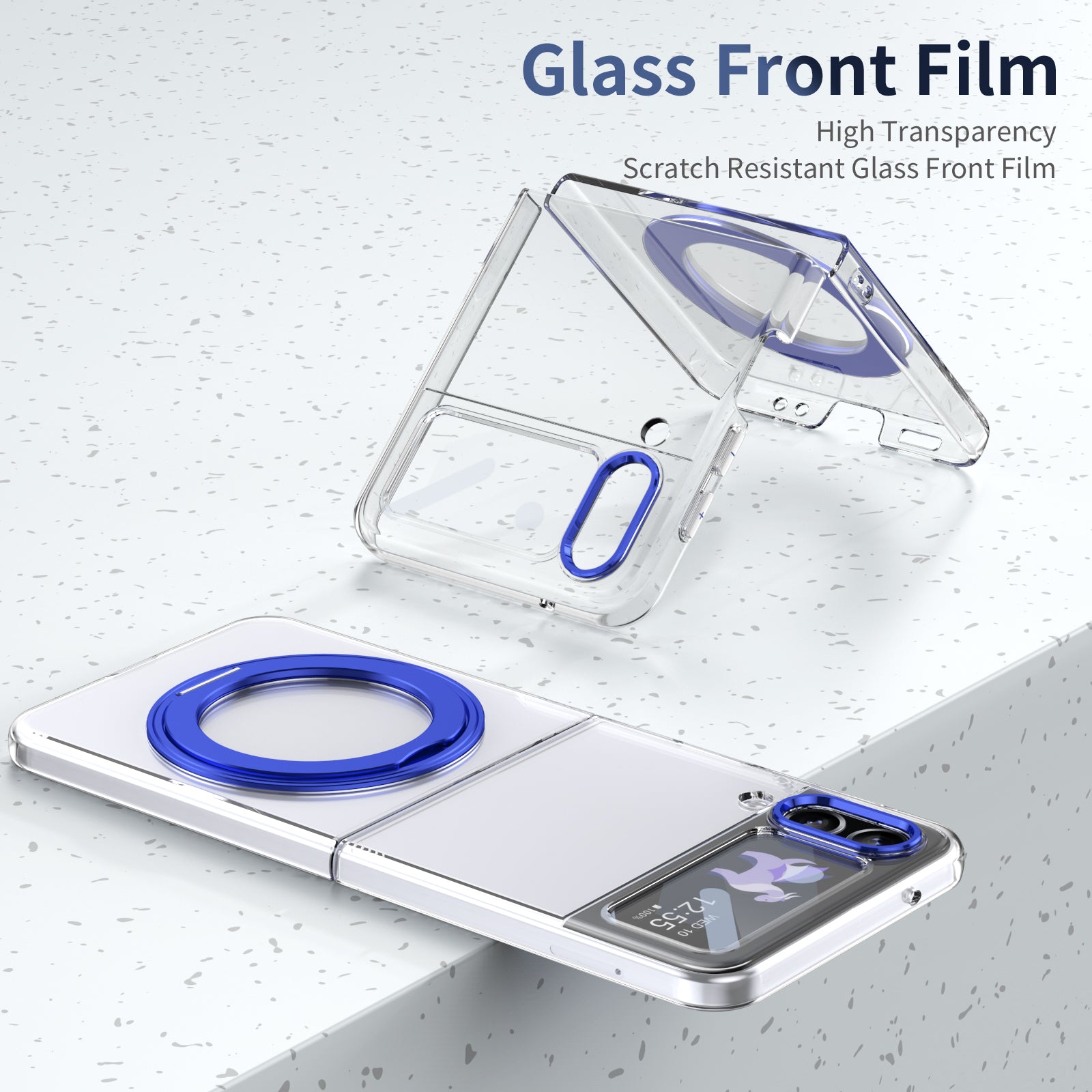Ultramarinelife Ice Cooling Galaxy Z Flip4 Case 360 Swivel Magnet Ring Stand Glass Front Film