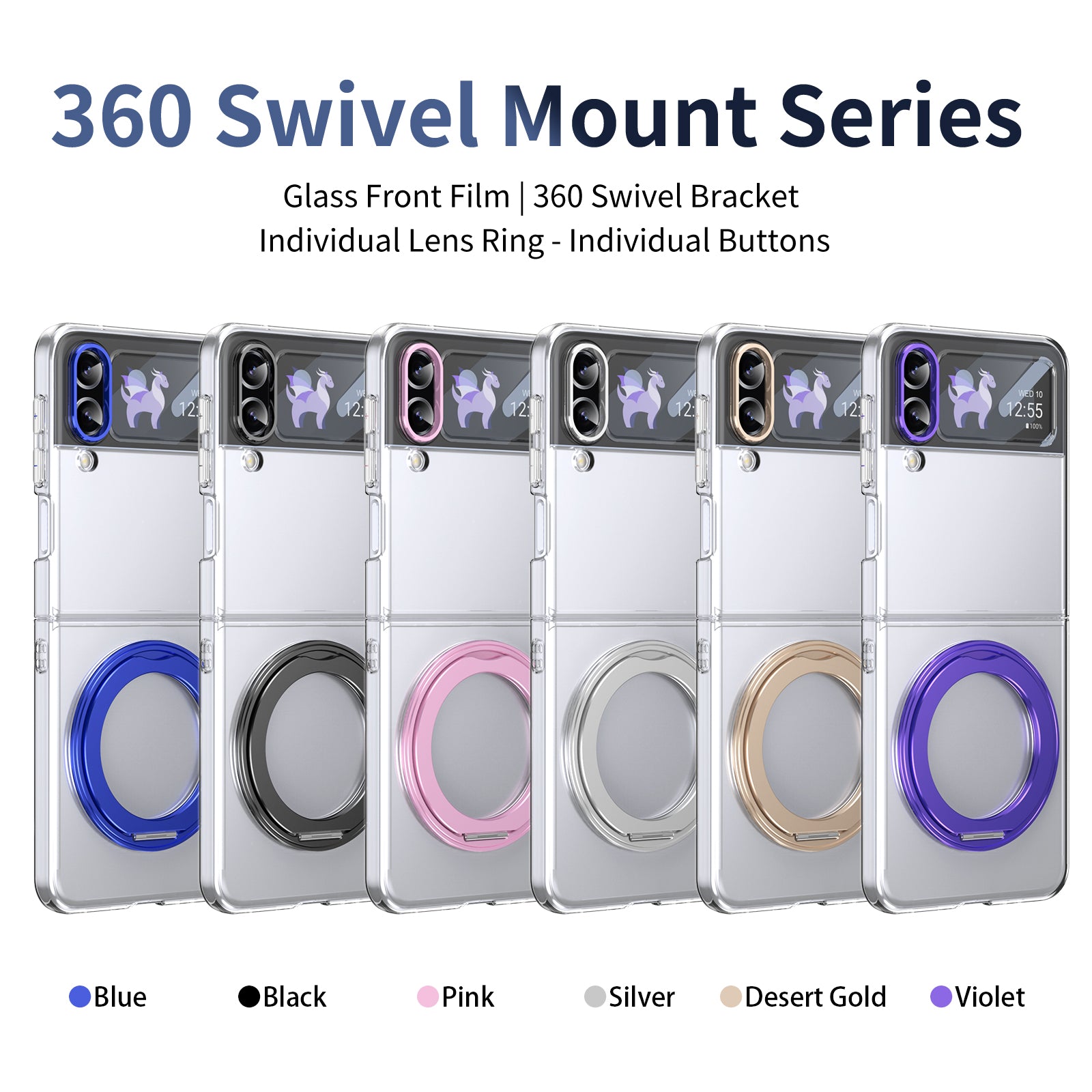 Ultramarinelife Ice Cooling Galaxy Z Flip4 Case 360 Swivel Magnet Ring Stand 7 Color Available