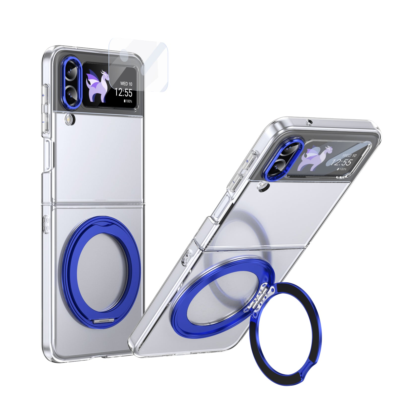 Ultramarinelife Ice Cooling Galaxy Z Flip4 Case 360 Swivel Magnet Ring Stand Blue Color