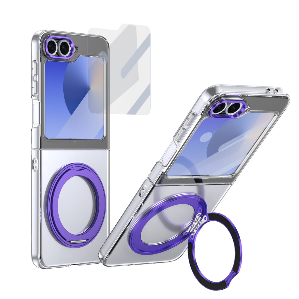 Ultramarinelife Ice Cooling Galaxy Z Flip5 Case 360 Swivel Magnet Ring Stand Purple Color
