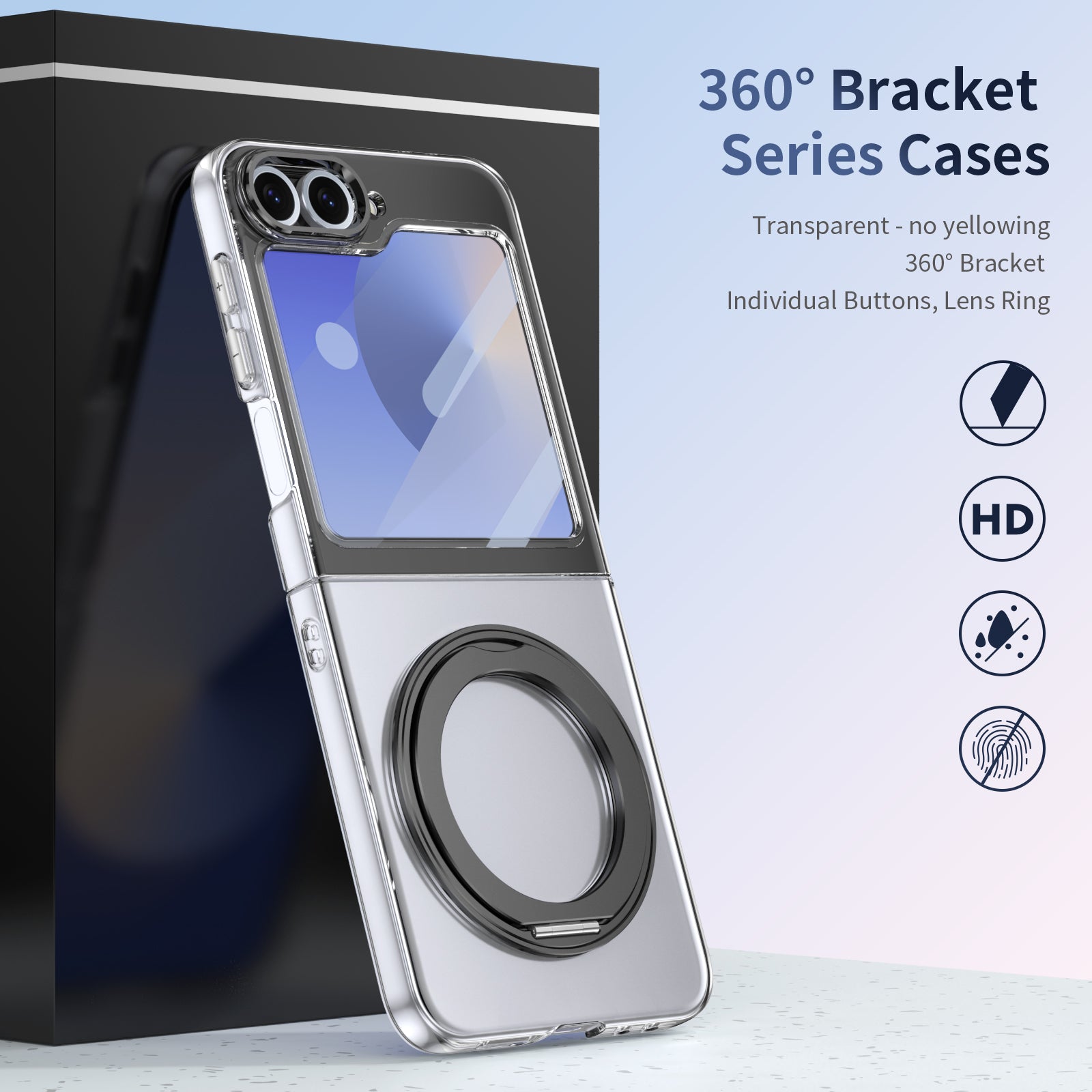 Ultramarinelife Ice Cooling Galaxy Z Flip5 Case 360 Swivel Magnet Ring Stand Transparent