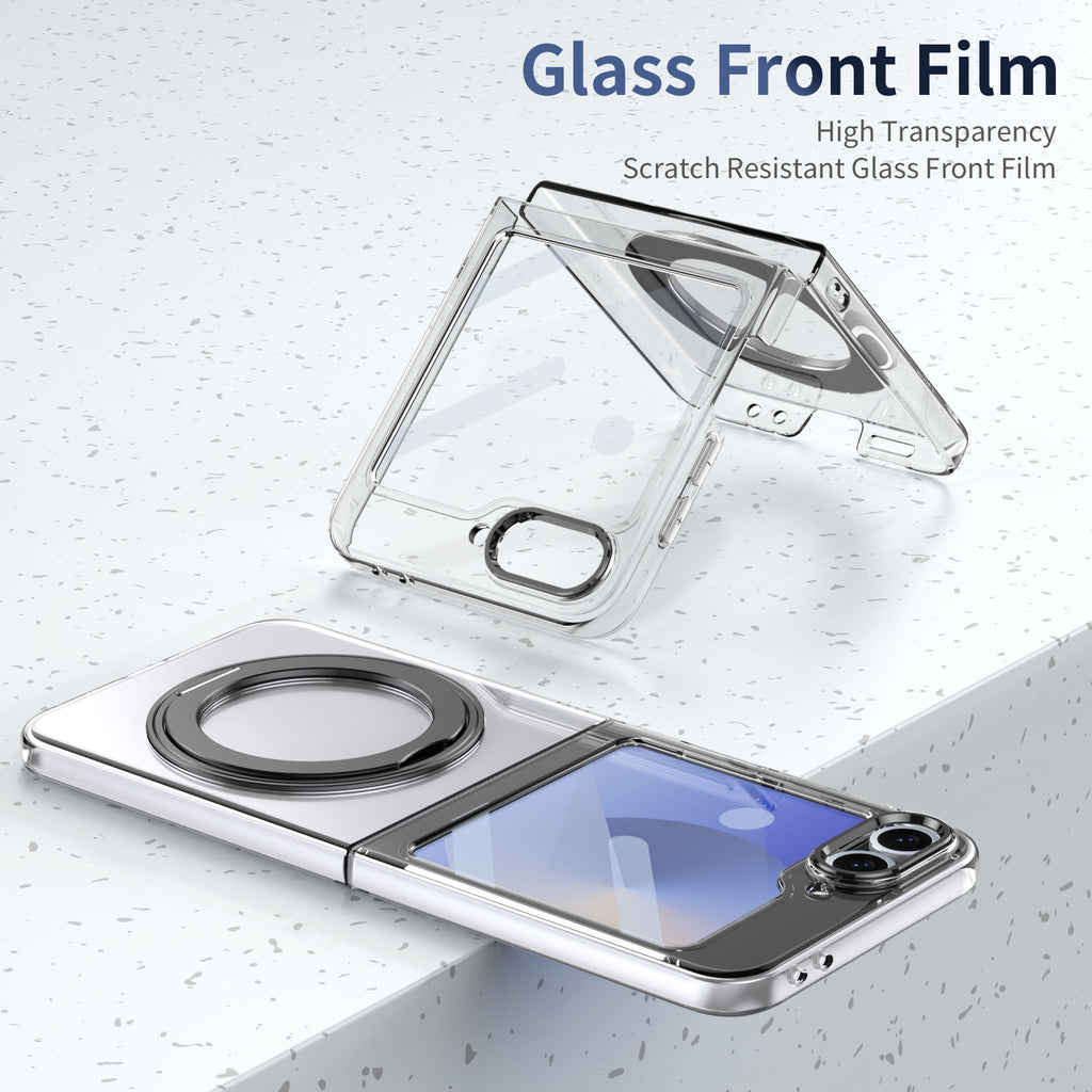 Ultramarinelife Ice Cooling Galaxy Z Flip5 Case 360 Swivel Magnet Ring Stand Glass Front Film