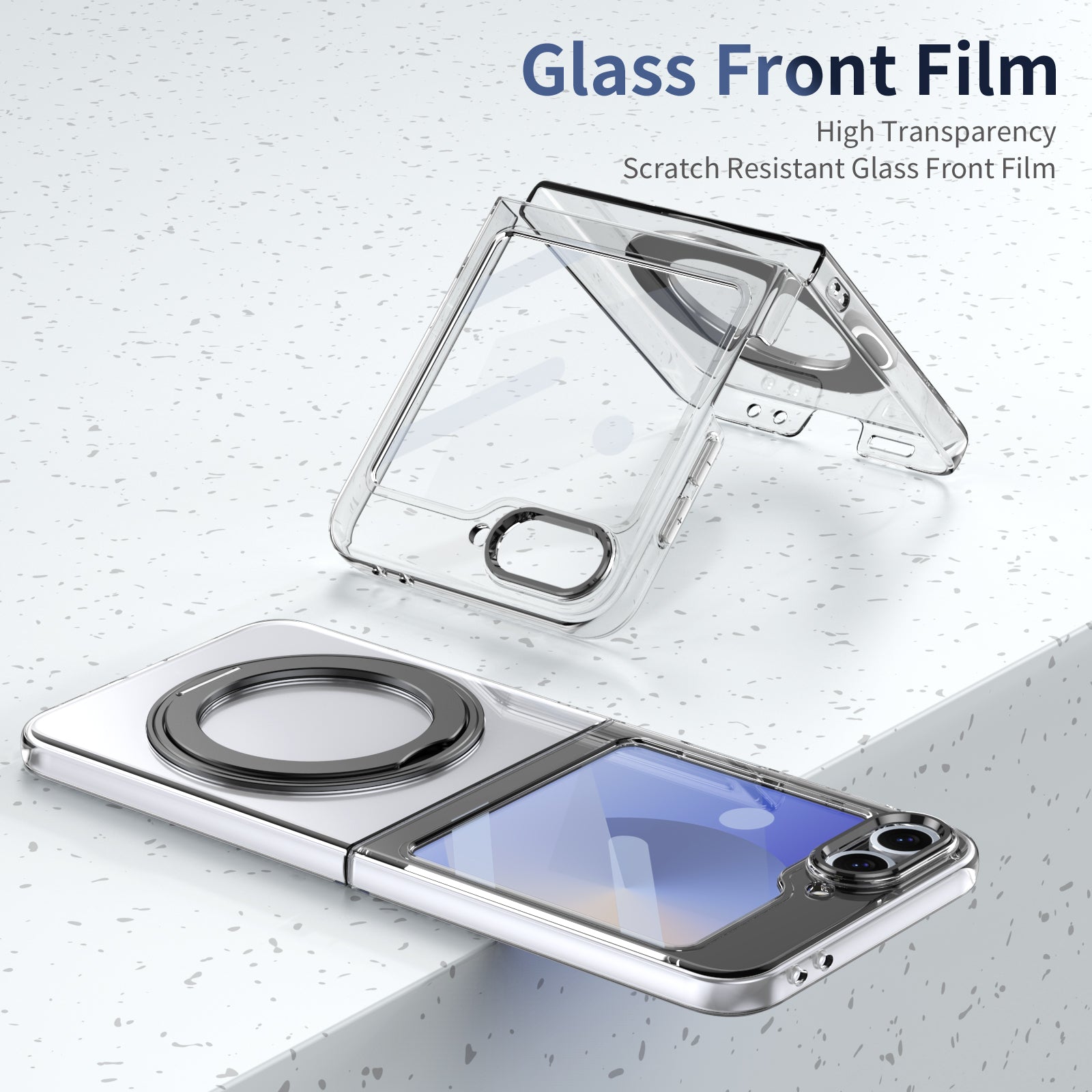 Ultramarinelife Ice Cooling Galaxy Z Flip5 Case 360 Swivel Magnet Ring Stand Glass Front Film