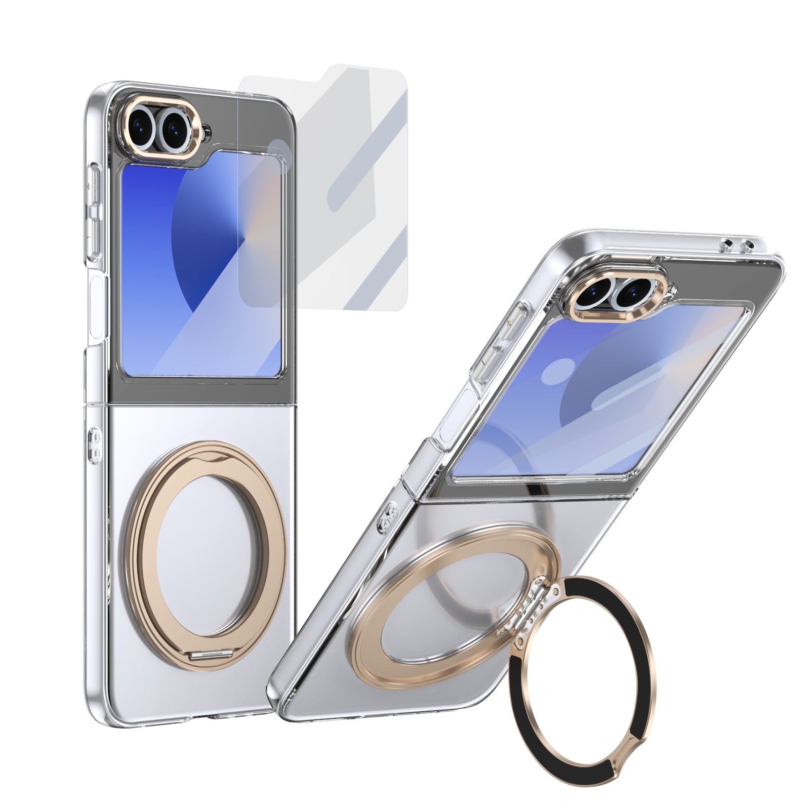 Ultramarinelife Ice Cooling Galaxy Z Flip5 Case 360 Swivel Magnet Ring Stand Gold Color