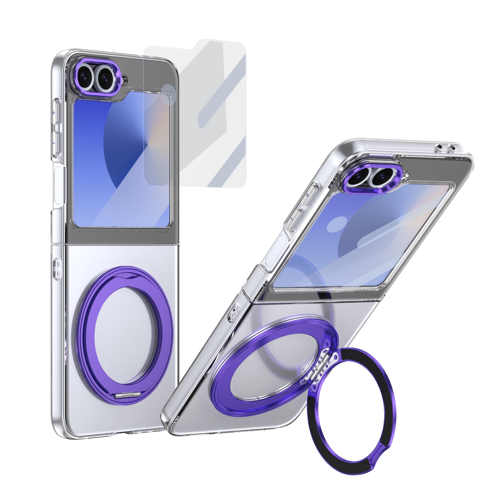 Ultramarinelife Ice Cooling Galaxy Z Flip6 Case 360 Swivel Magnet Ring Stand Purple Color