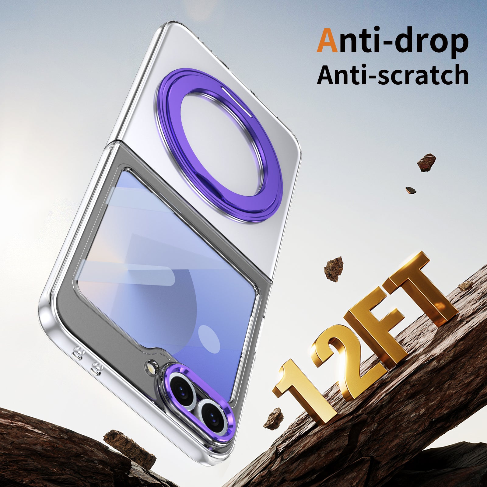 Ultramarinelife Ice Cooling Galaxy Z Flip6 Case 360 Swivel Magnet Ring Stand Anti-drop 12FT