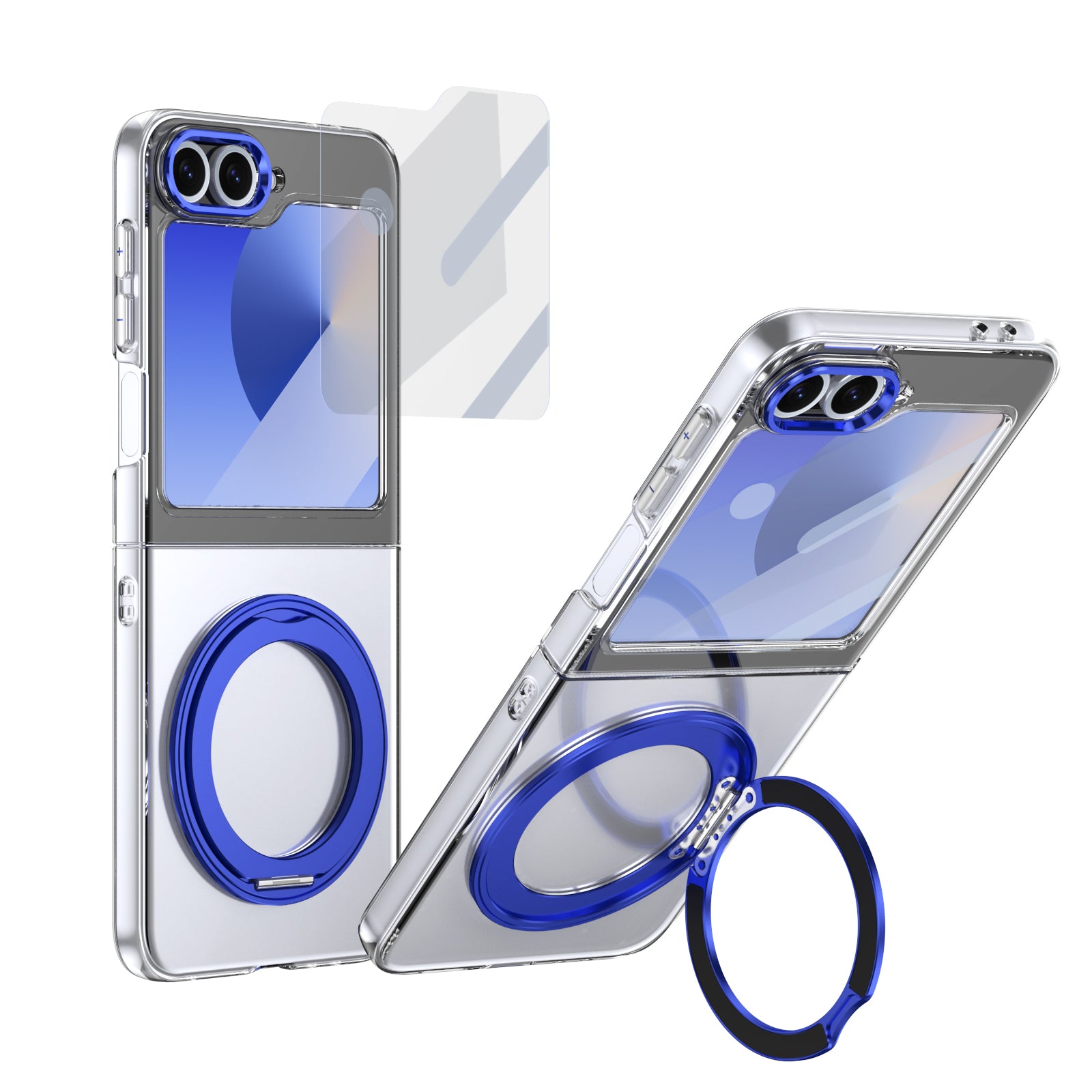 Ultramarinelife Ice Cooling Galaxy Z Flip6 Case 360 Swivel Magnet Ring Stand Blue Color