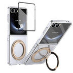 Ultramarinelife Ice Cooling Galaxy Z Flip7 Case 360 Swivel Magnet Ring Stand Gold Color