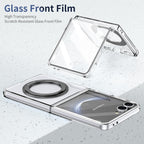 Ultramarinelife Ice Cooling Galaxy Z Flip7 Case 360 Swivel Magnet Ring Stand Glass Front Film