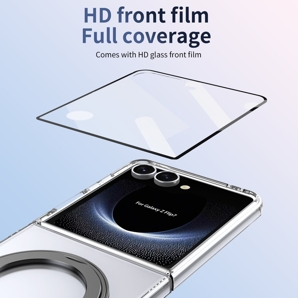 Ultramarinelife Ice Cooling Galaxy Z Flip7 Case 360 Swivel Magnet Ring Stand HD Front Film Full Coverage