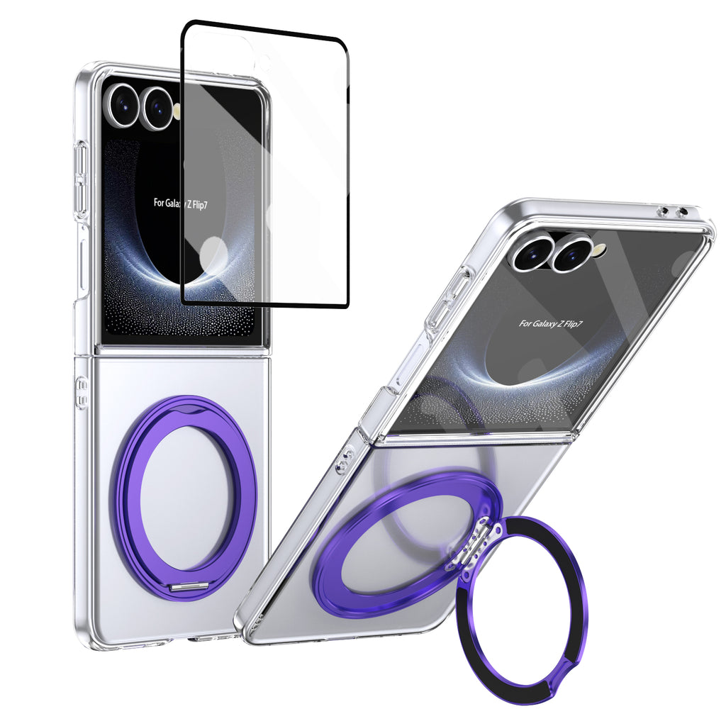 Ultramarinelife Ice Cooling Galaxy Z Flip7 Case 360 Swivel Magnet Ring Stand Purple Color