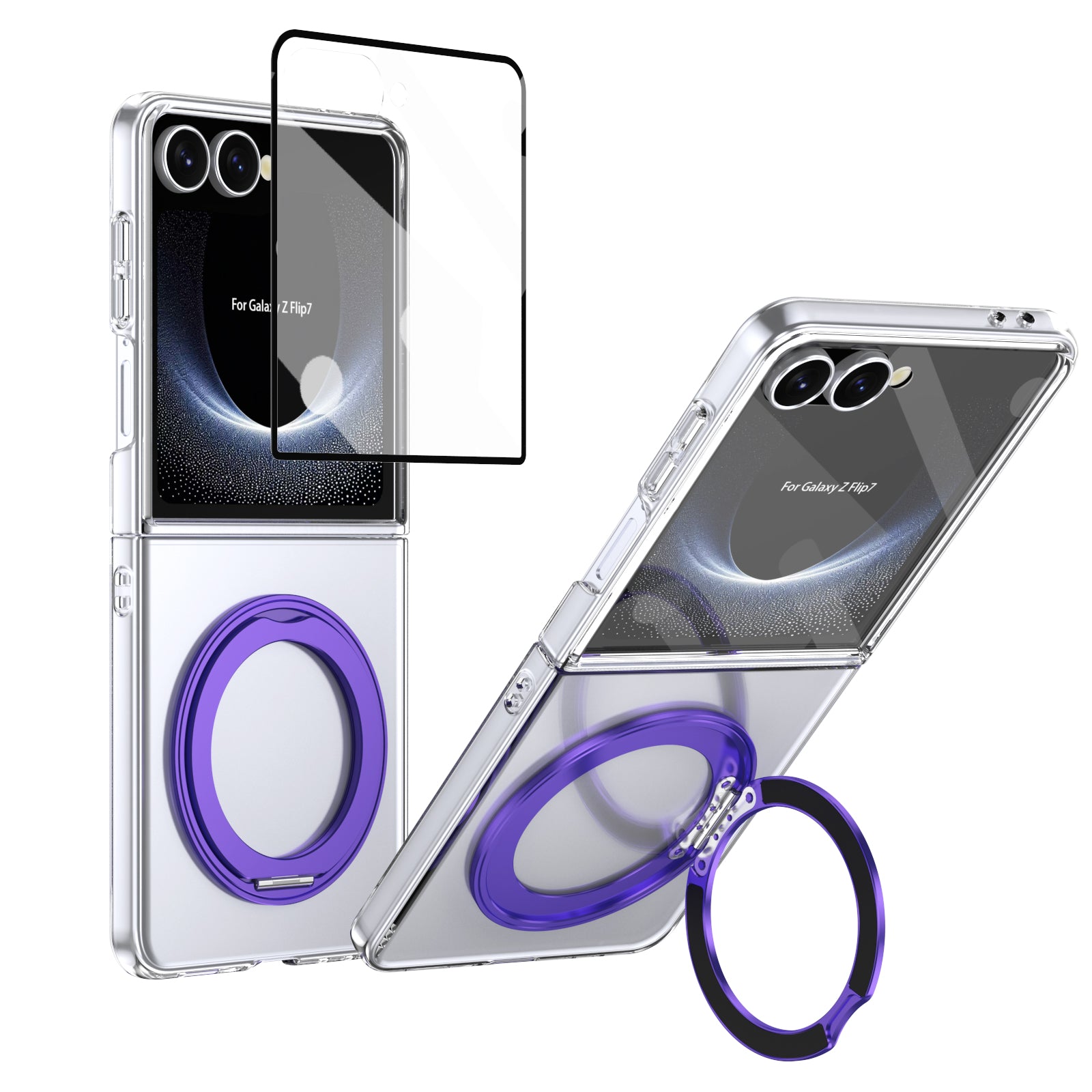 Ultramarinelife Ice Cooling Galaxy Z Flip7 Case 360 Swivel Magnet Ring Stand Purple Color