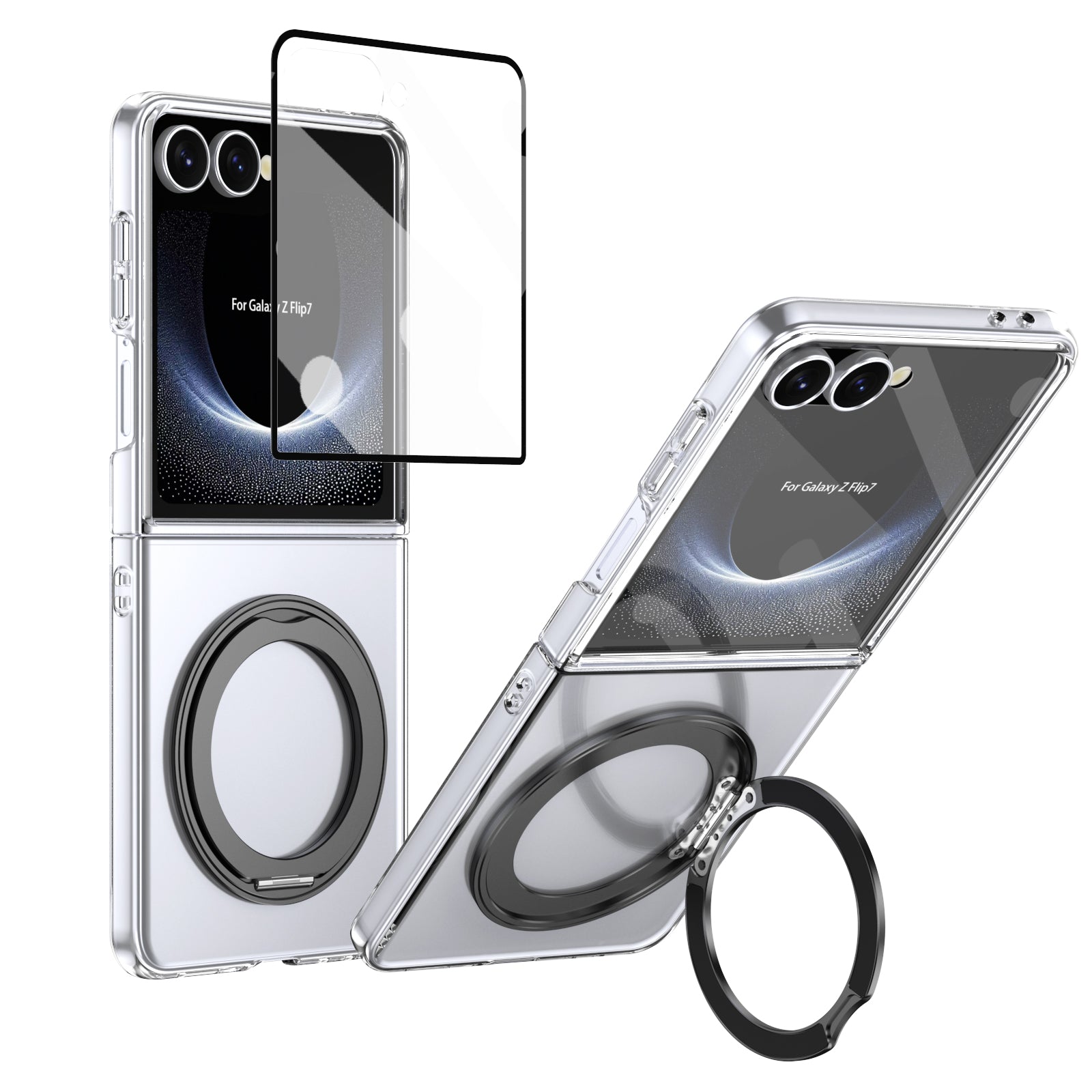 Ultramarinelife Ice Cooling Galaxy Z Flip8 Case 360 Swivel Magnet Ring Stand Black Color