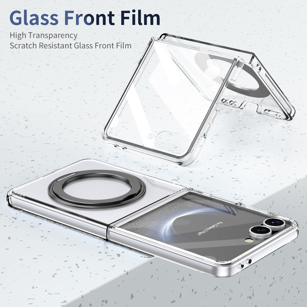 Ultramarinelife Ice Cooling Galaxy Z Flip8 Case 360 Swivel Magnet Ring Stand Glass Front Film