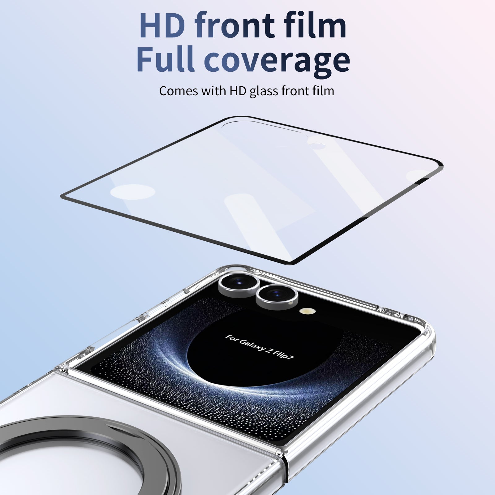 Ultramarinelife Ice Cooling Galaxy Z Flip8 Case 360 Swivel Magnet Ring Stand HD Front Film Full Coverage