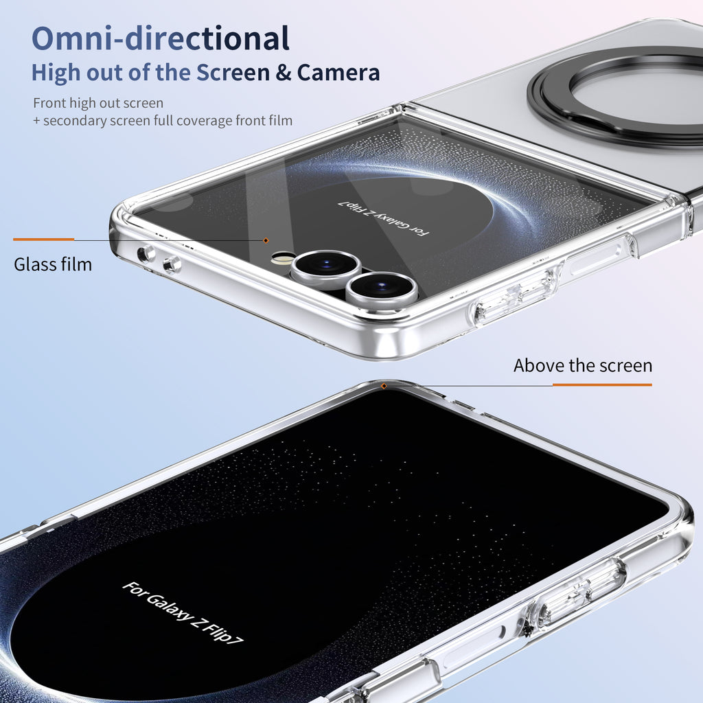 Ultramarinelife Ice Cooling Galaxy Z Flip8 Case 360 Swivel Magnet Ring Stand Screen and Camera Protection
