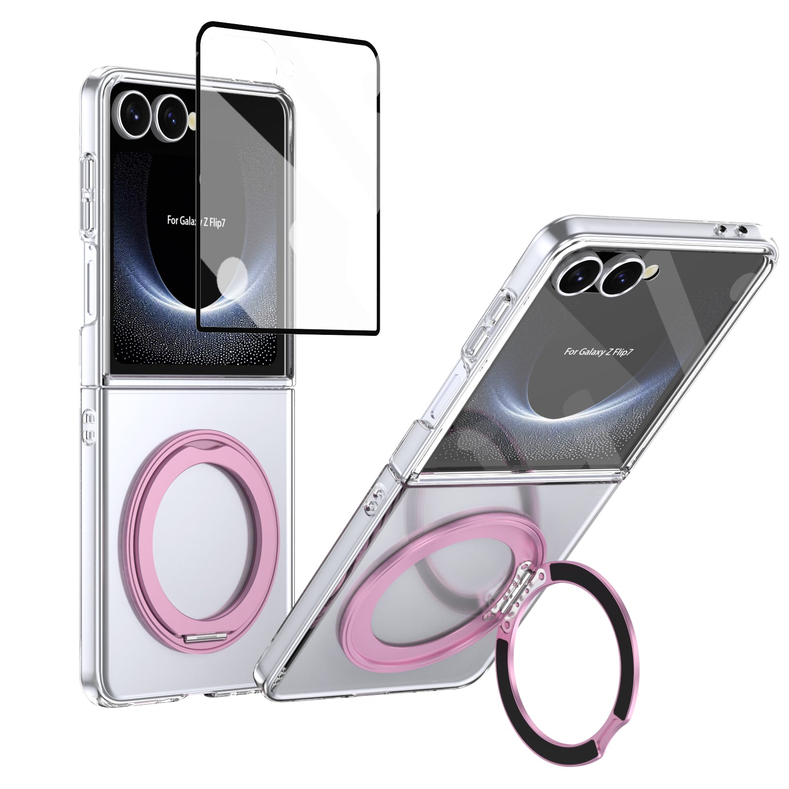 Ultramarinelife Ice Cooling Galaxy Z Flip8 Case 360 Swivel Magnet Ring Stand Pink Color