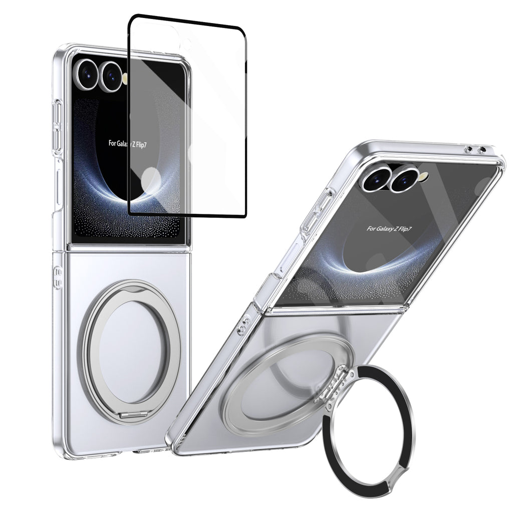Ultramarinelife Ice Cooling Galaxy Z Flip8 Case 360 Swivel Magnet Ring Stand Silver Color