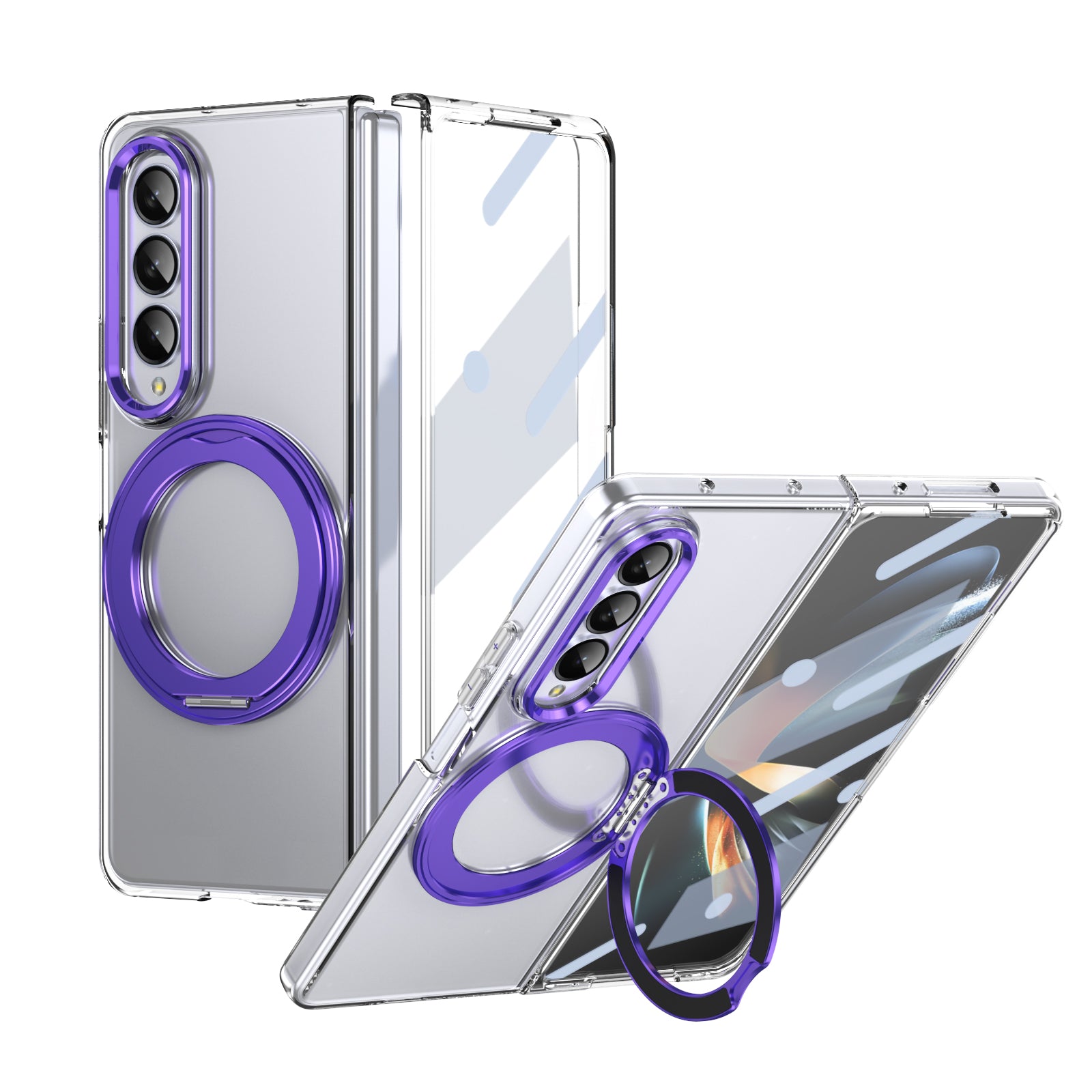 Ultramarinelife Ice Cooling Galaxy Z Fold4 Wide Case 360 Swivel Magnet Ring Stand Purple Color