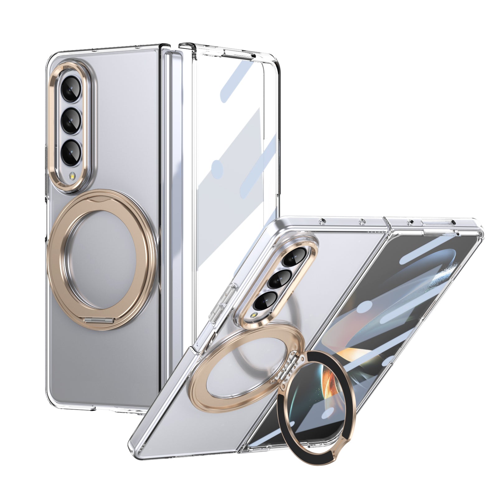 Ultramarinelife Ice Cooling Galaxy Z Fold4 Wide Case 360 Swivel Magnet Ring Stand Gold Color