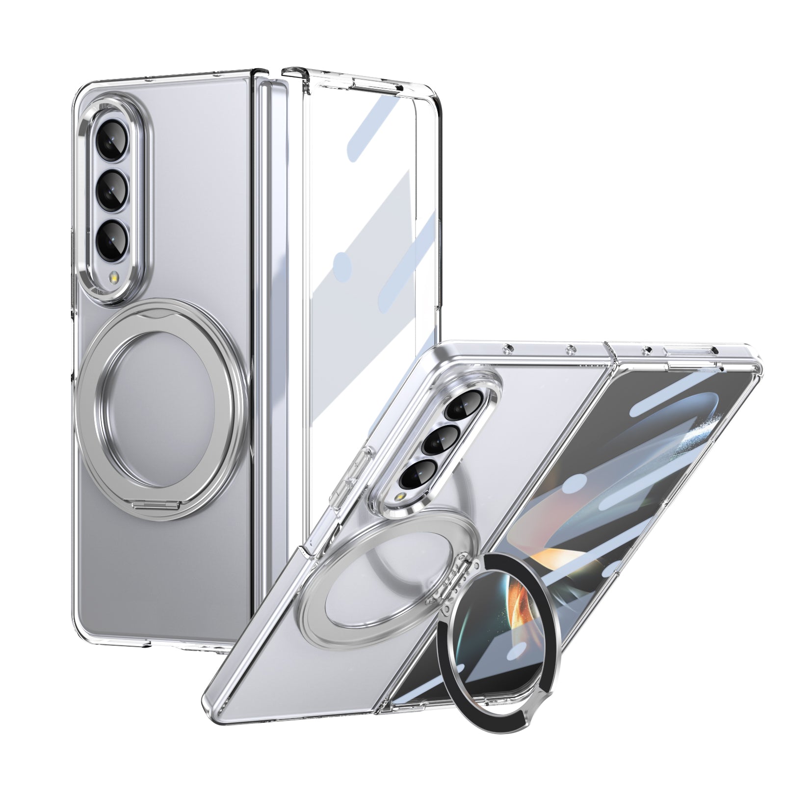 Ultramarinelife Ice Cooling Galaxy Z Fold4 Wide Case 360 Swivel Magnet Ring Stand Silver Color