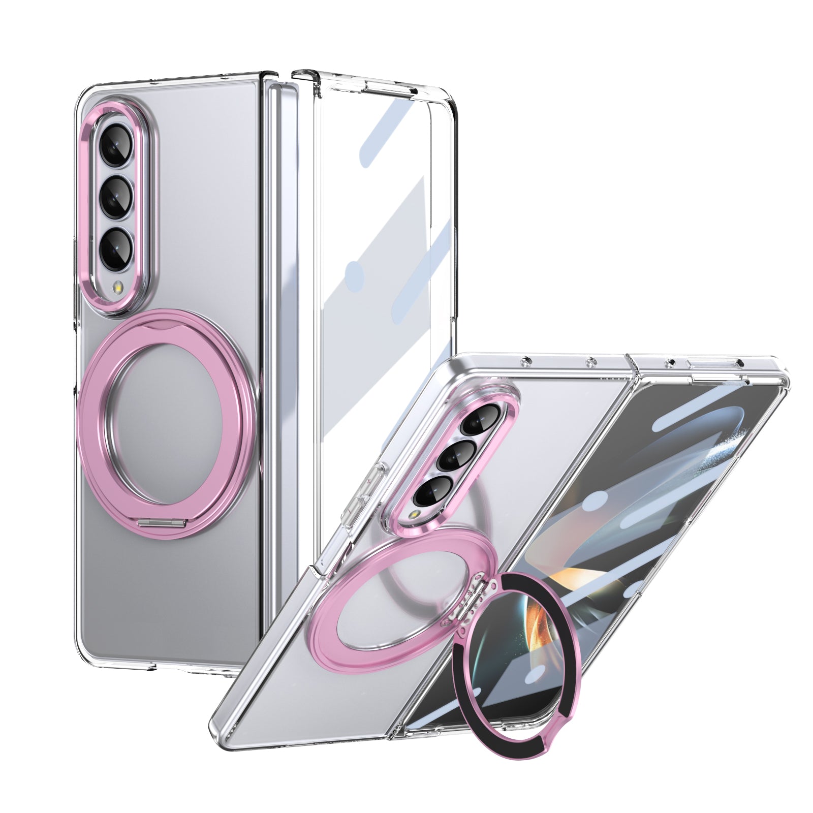 Ultramarinelife Ice Cooling Galaxy Z Fold4 Wide Case 360 Swivel Magnet Ring Stand Pink Color