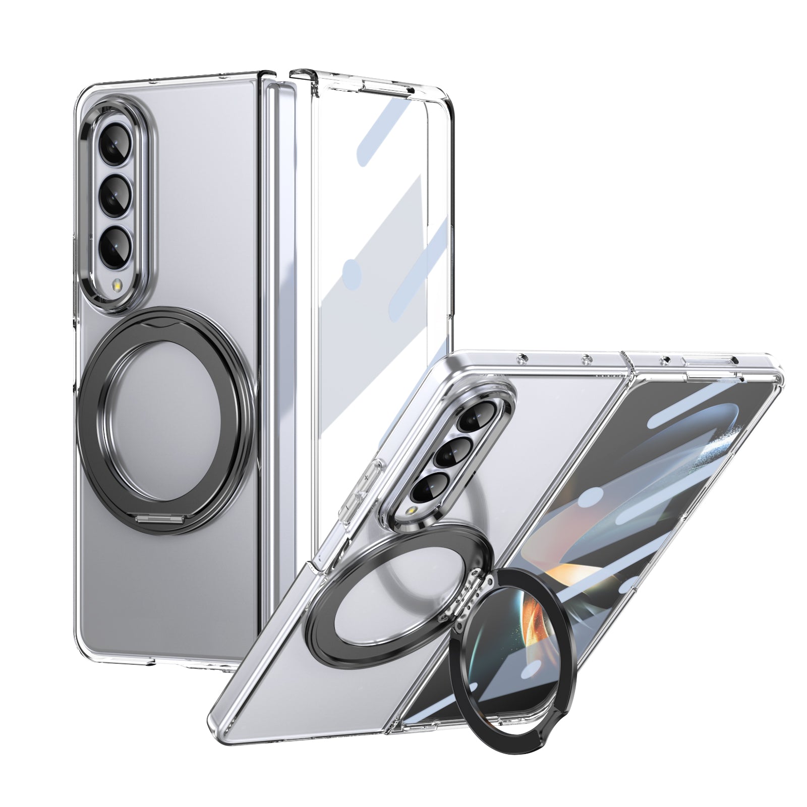 Ultramarinelife Ice Cooling Galaxy Z Fold4 Wide Case 360 Swivel Magnet Ring Stand Black Color