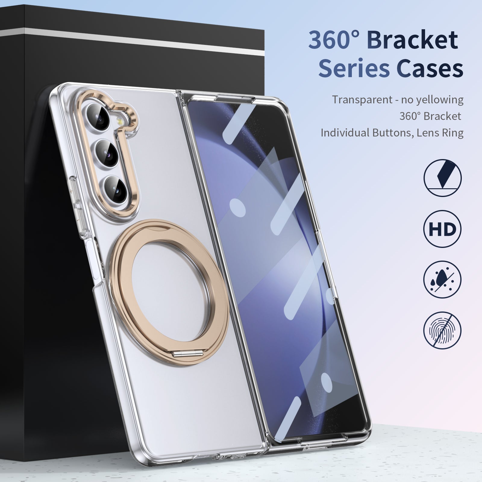 Ultramarinelife Ice Cooling Galaxy Z Fold5 Wide Case 360 Swivel Magnet Ring Stand No Yellowing