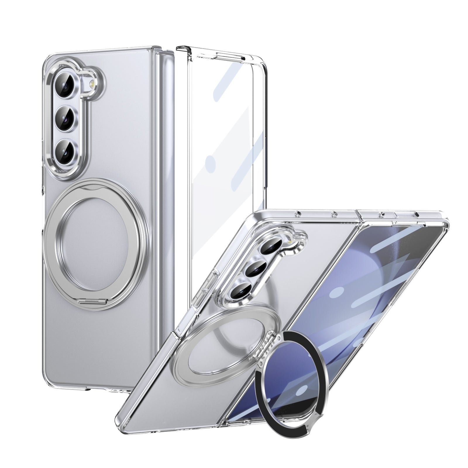 Ultramarinelife Ice Cooling Galaxy Z Fold5 Wide Case 360 Swivel Magnet Ring Stand Silver Color