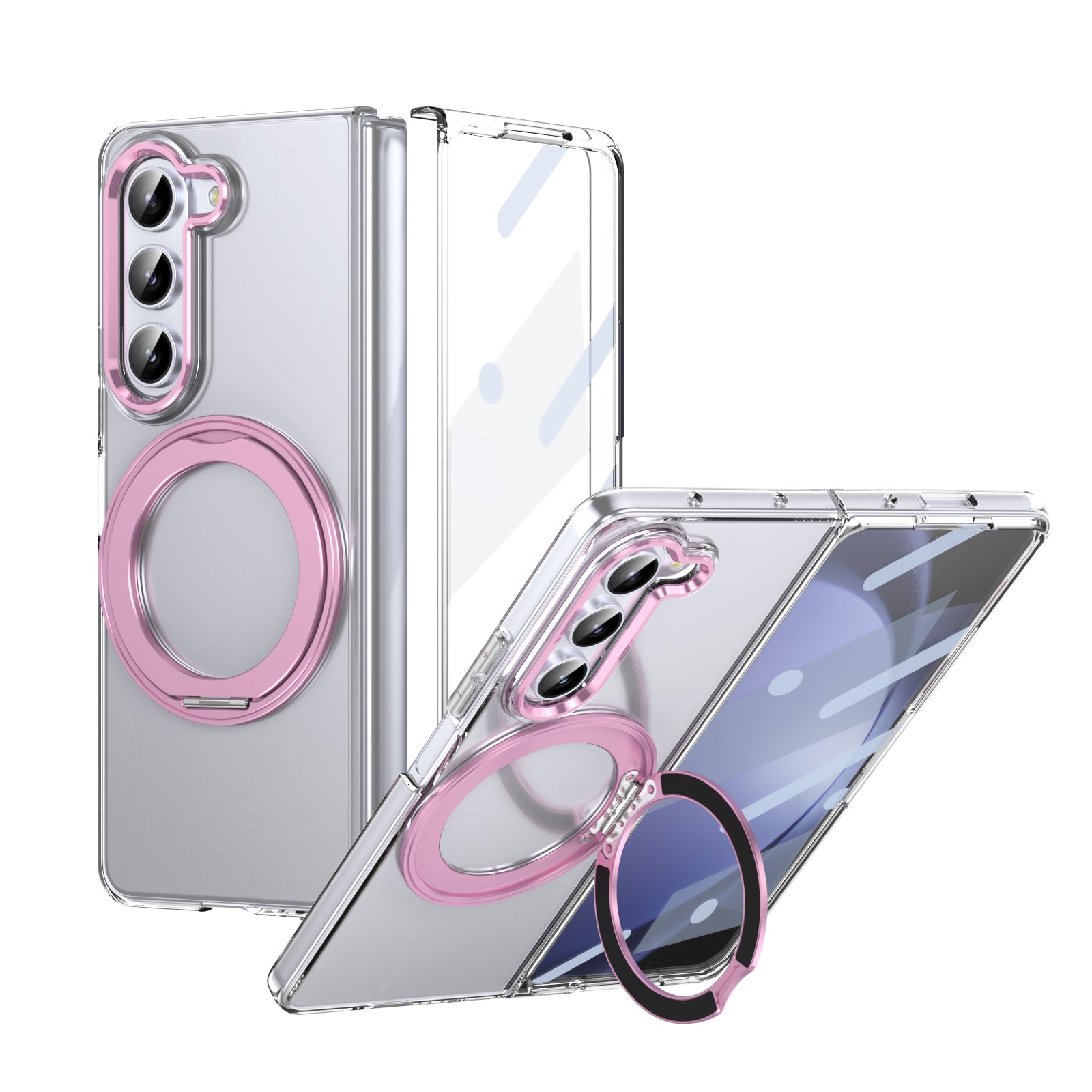 Ultramarinelife Ice Cooling Galaxy Z Fold5 Wide Case 360 Swivel Magnet Ring Stand Pink Color