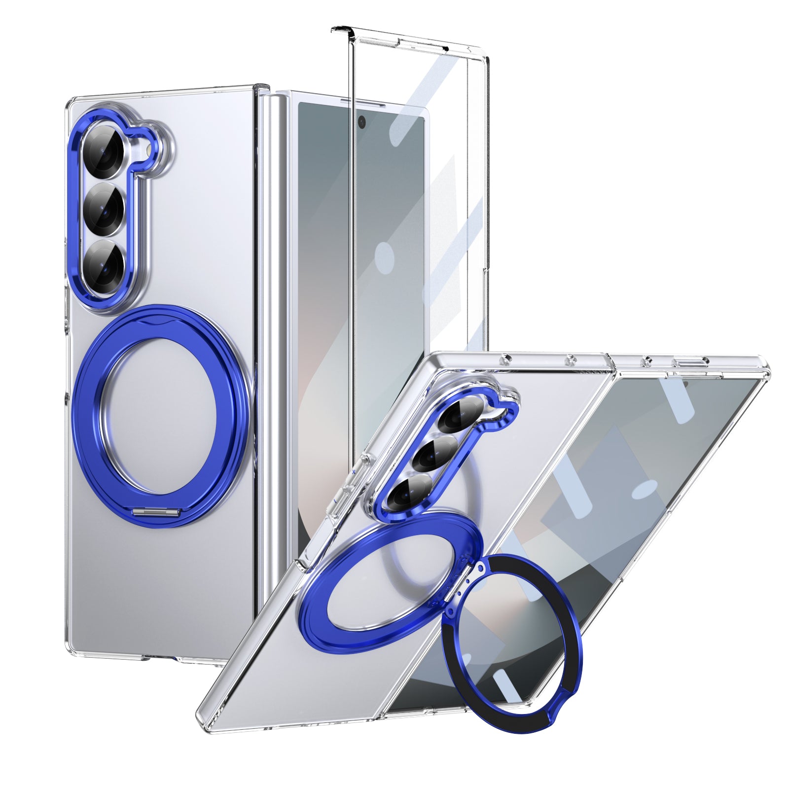 Ultramarinelife Ice Cooling Galaxy Z Fold6 Case 360 Swivel Magnet Ring Stand Blue Color