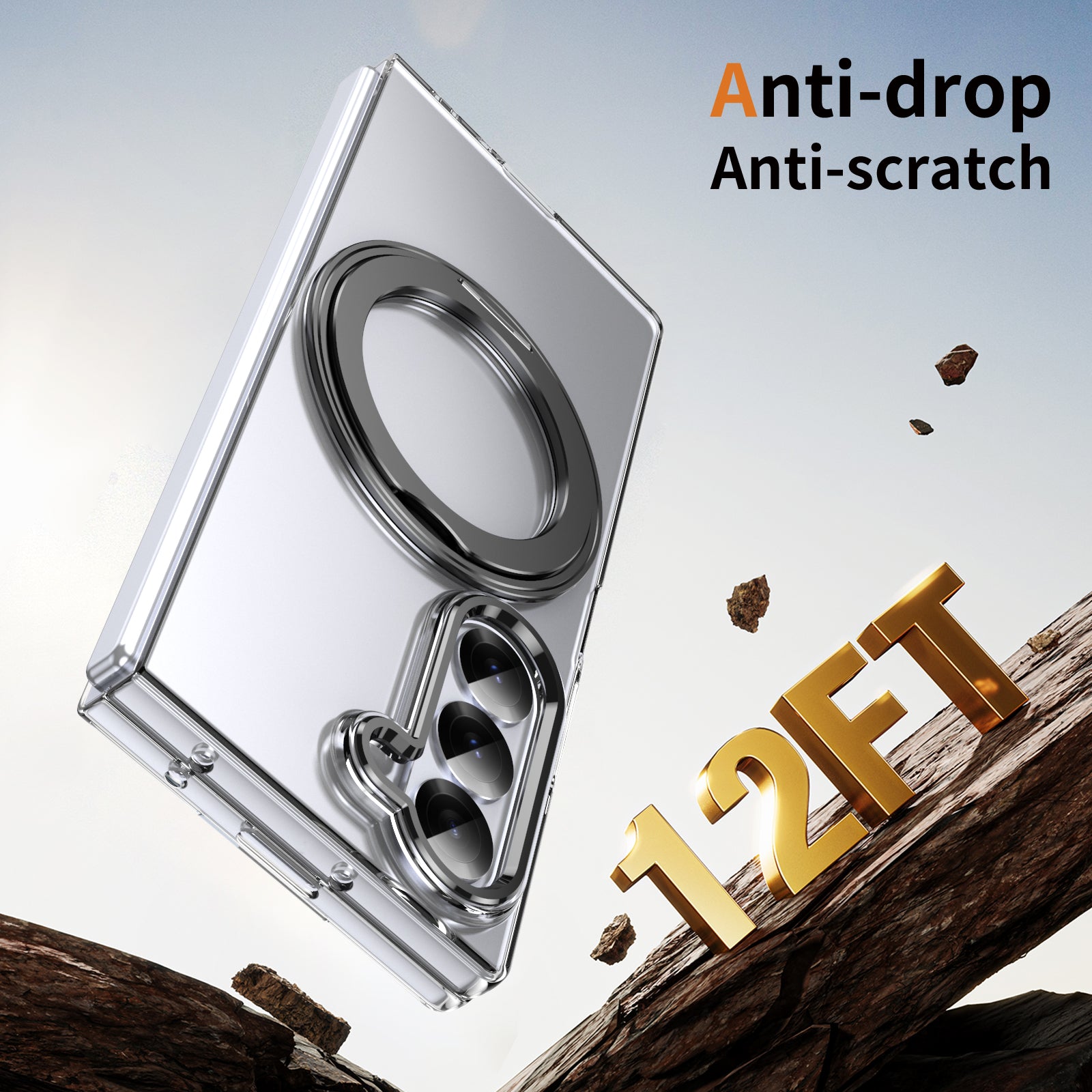 Ultramarinelife Ice Cooling Galaxy Z Fold6 Case 360 Swivel Magnet Ring Stand Anti-Drop 12FT