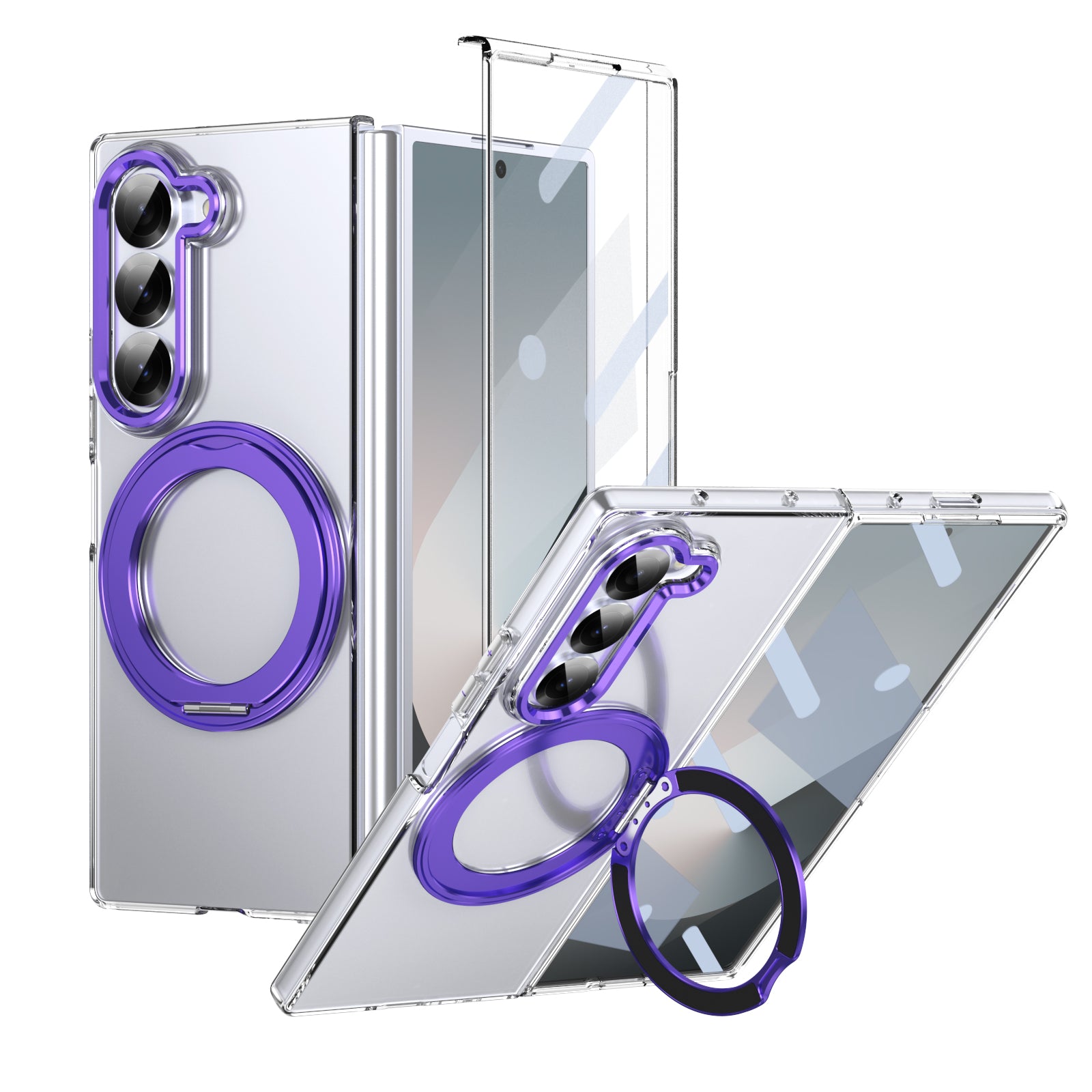 Ultramarinelife Ice Cooling Galaxy Z Fold6 Case 360 Swivel Magnet Ring Stand Purple Color