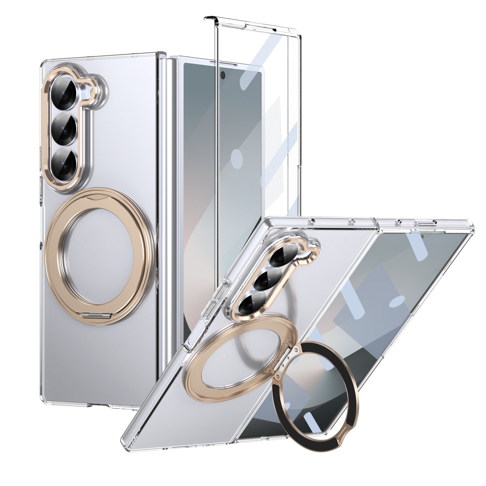 Ultramarinelife Ice Cooling Galaxy Z Fold6 Case 360 Swivel Magnet Ring Stand Gold Color