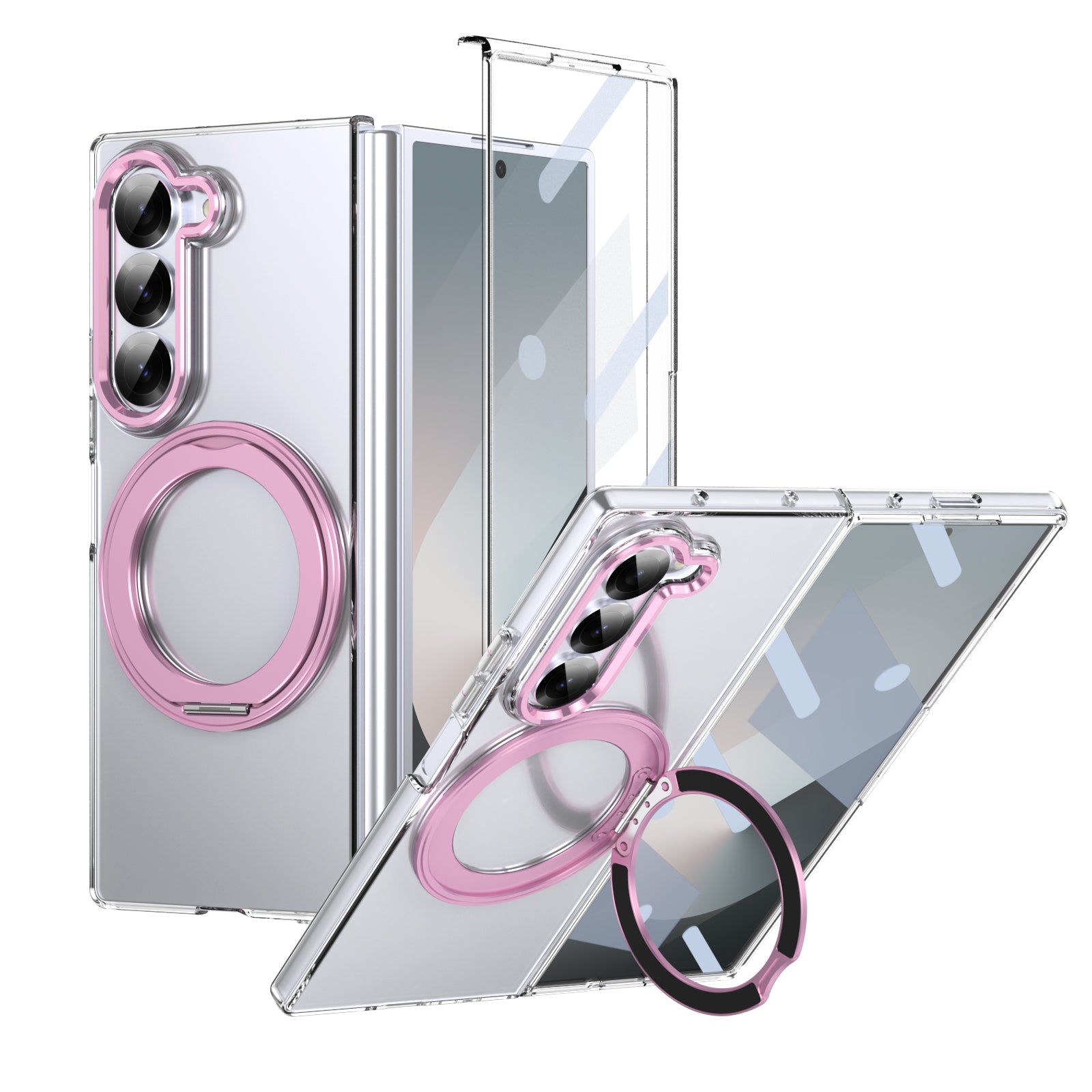 Ultramarinelife Ice Cooling Galaxy Z Fold6 Case 360 Swivel Magnet Ring Stand Pink Color