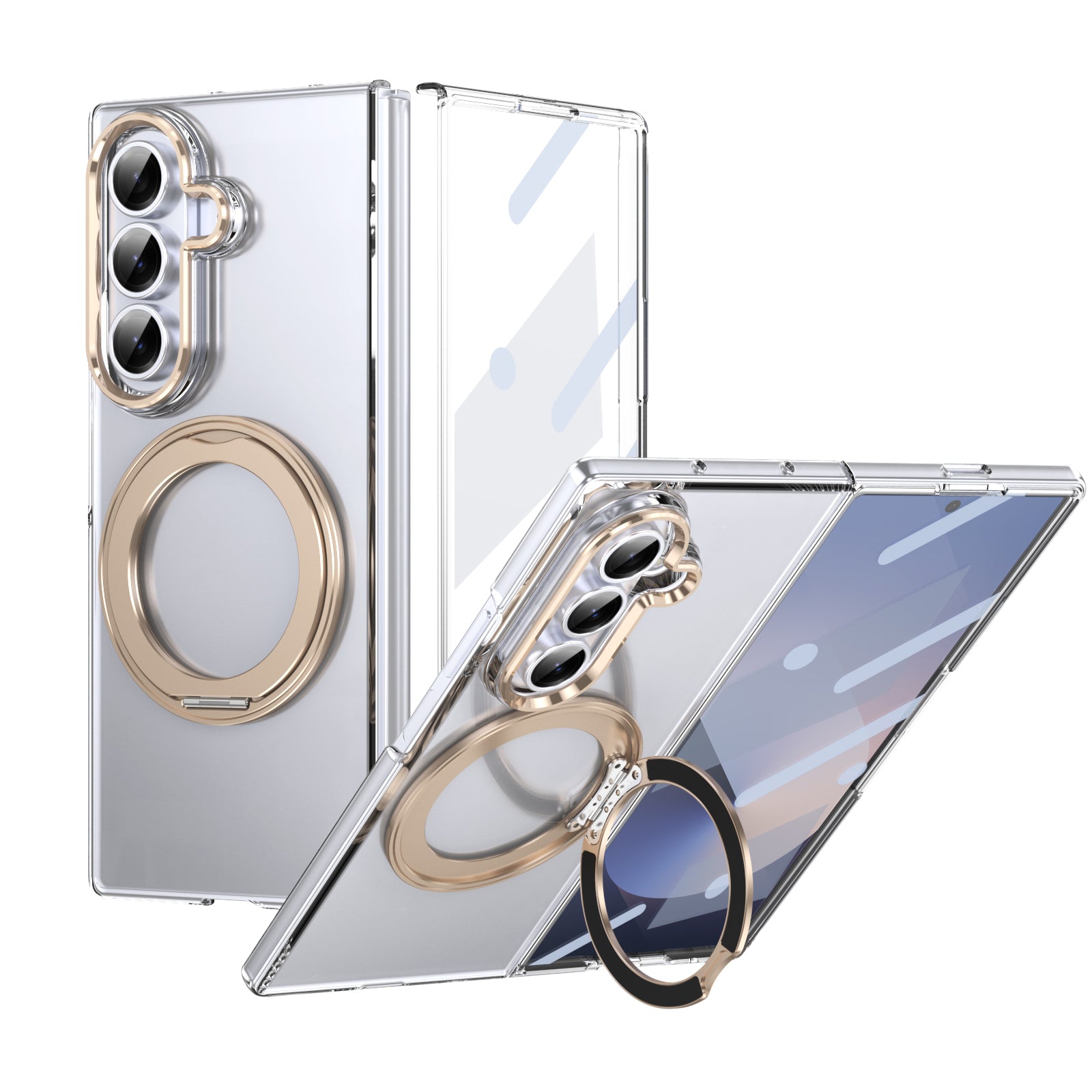 Ultramarinelife Ice Cooling Galaxy Z Fold8 Case 360 Swivel Magnet Ring Stand Gold Color