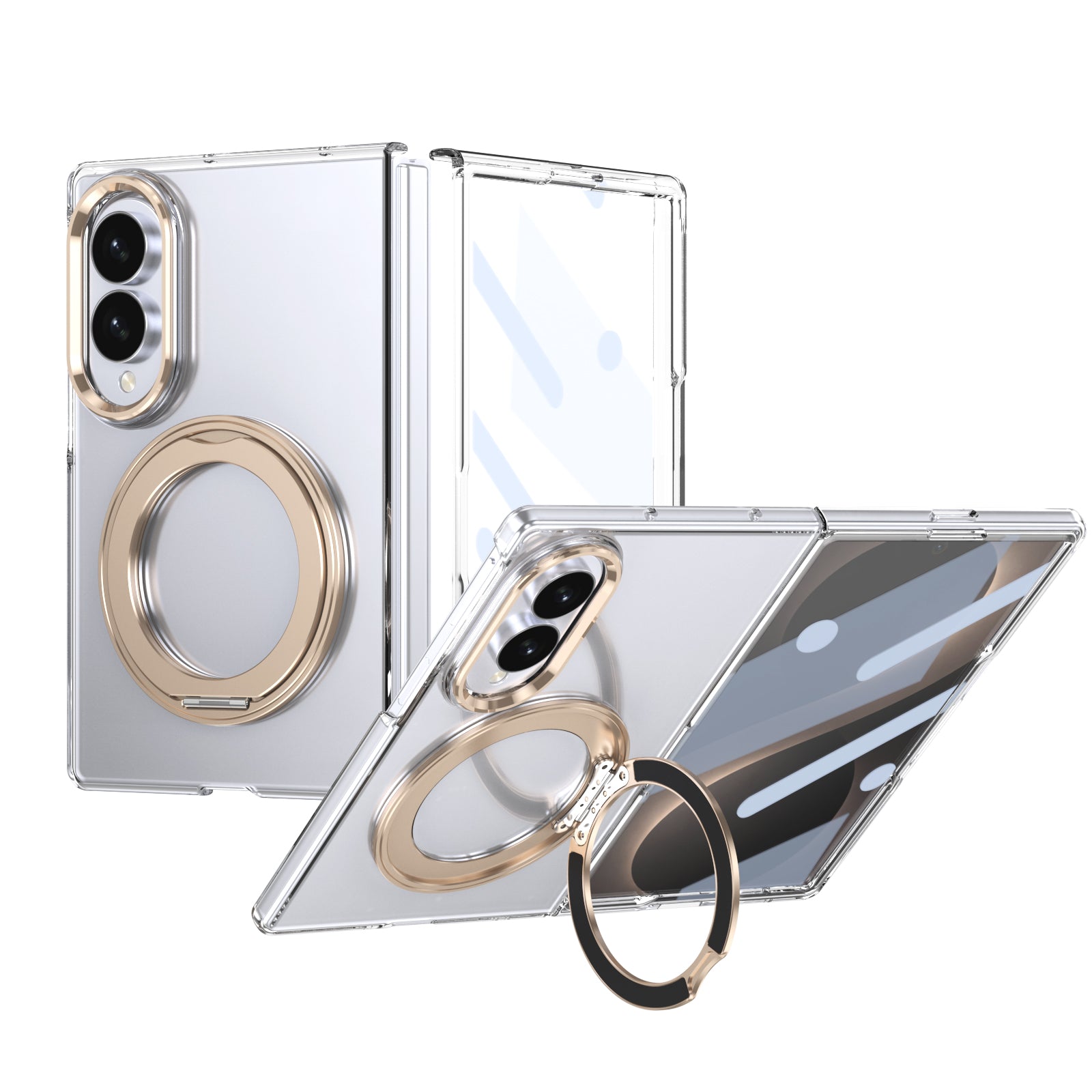 Ultramarinelife Ice Cooling Galaxy Z Fold8 Wide Case 360 Swivel Magnet Ring Stand Gold Color