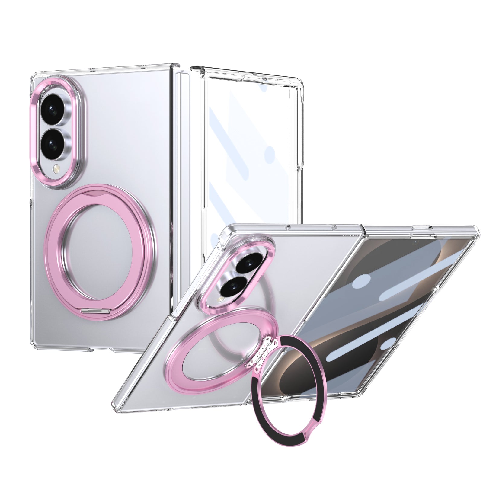 Ultramarinelife Ice Cooling Galaxy Z Fold8 Wide Case 360 Swivel Magnet Ring Stand Pink Color