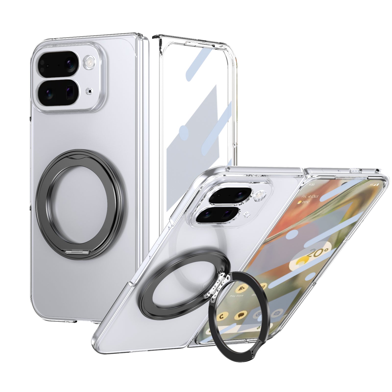 Ultramarinelife Ice Cooling Google Pixel 10 Pro Fold Case 360 Swivel Magnet Ring Stand Black Color