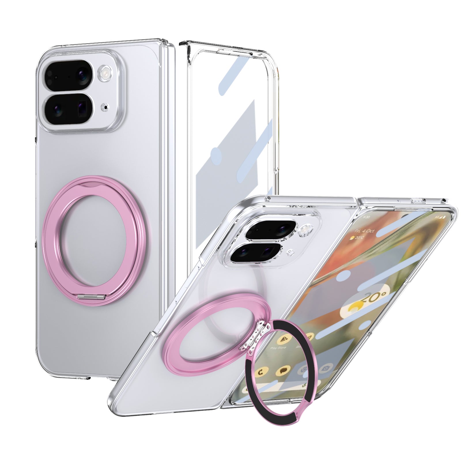 Ultramarinelife Ice Cooling Google Pixel 10 Pro Fold Case 360 Swivel Magnet Ring Stand Pink Color