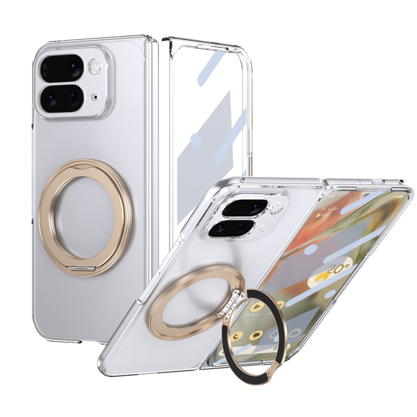 Ultramarinelife Ice Cooling Google Pixel 10 Pro Fold Case 360 Swivel Magnet Ring Stand Gold Color