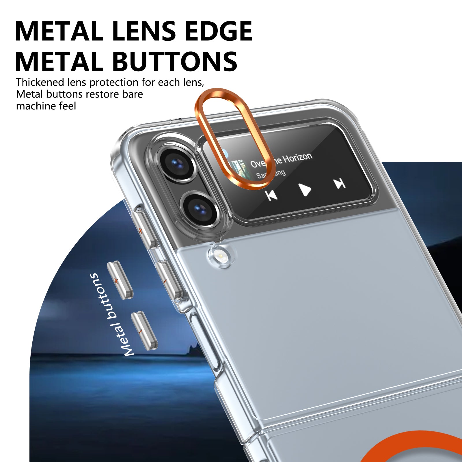 Ultramarinelife Ice Sense Magsafe Galaxy Z Flip4 Case Transparent Metal Lens Edge and Button